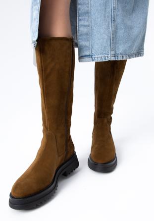 Platform suede boots, brown, 97-D-307-4-38, Photo 1