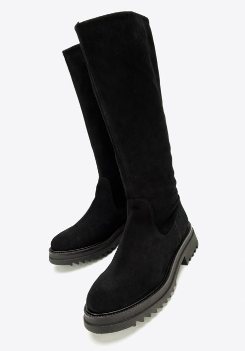 Platform suede boots, black, 97-D-307-Z-38, Photo 6