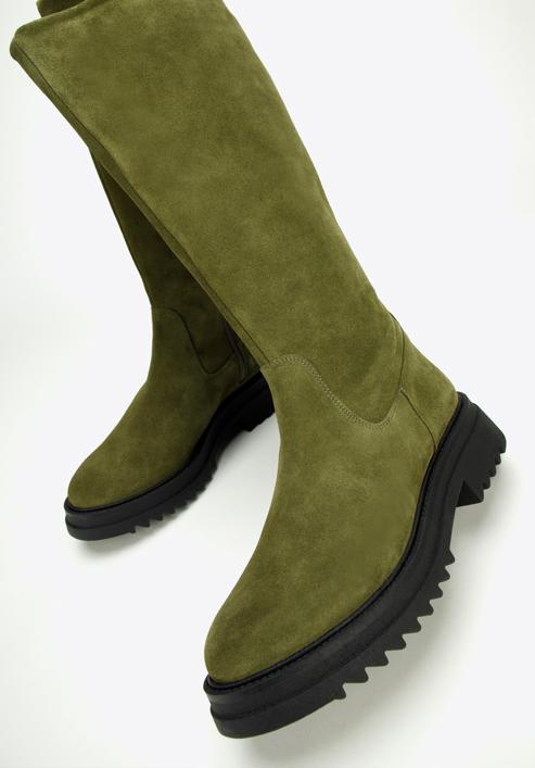 Platform suede boots, green, 97-D-307-Z-37, Photo 6