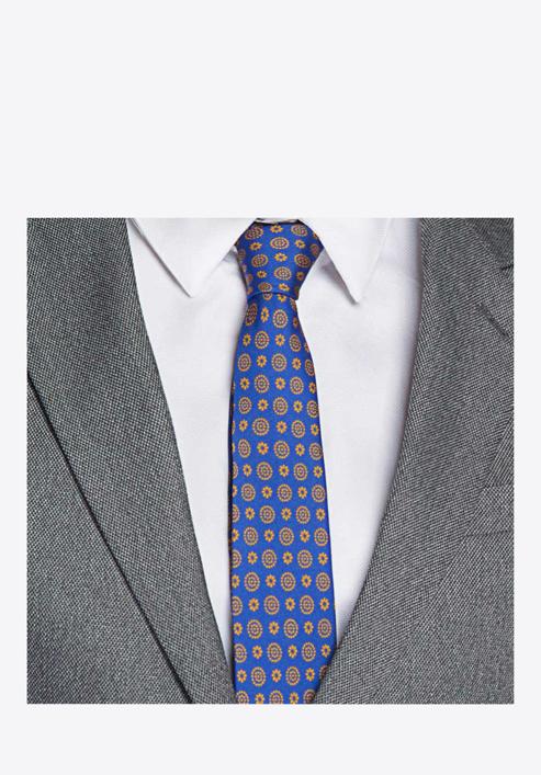 Krawat, niebiesko-pomarańczowy, 87-7K-001-X1, Zdjęcie 4