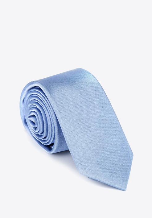 Krawat jedwabny bez wzoru, błękitny, 92-7K-001-8, Zdjęcie 1