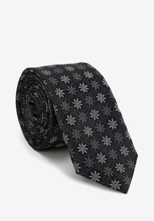 Krawat jedwabny wzorzysty, czarno-szary, 97-7K-001-X10, Zdjęcie 1