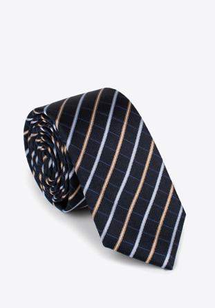 Silk patterned tie, navy blue-beige, 97-7K-001-X18, Photo 1
