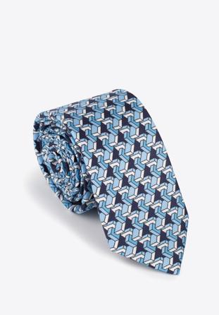 Krawat jedwabny wzorzysty, niebiesko-biały, 97-7K-001-X3, Zdjęcie 1