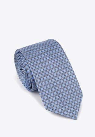 Krawat jedwabny wzorzysty niebiesko-szary