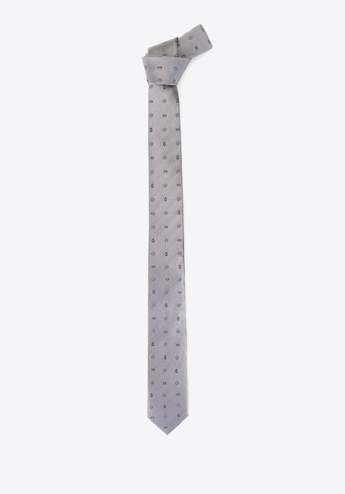 Krawat jedwabny w drobny wzór, srebrny, 92-7K-001-X3, Zdjęcie 2