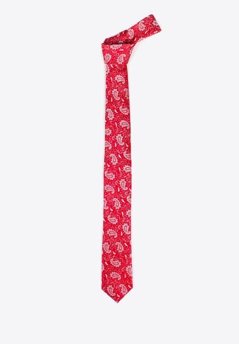 Krawat jedwabny wzorzysty, czerwono-biały, 97-7K-001-X6, Zdjęcie 2