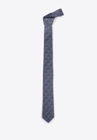 Krawat jedwabny wzorzysty granatowo-niebieski
