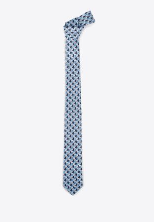 Krawat jedwabny wzorzysty, niebiesko-biały, 97-7K-001-X3, Zdjęcie 1