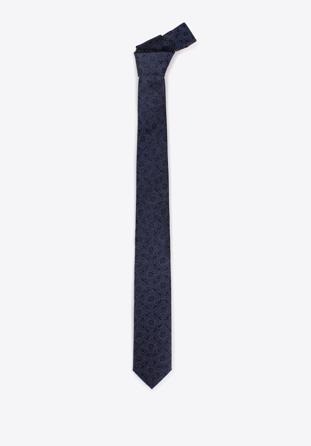 Krawat jedwabny wzorzysty, czarno-granatowy, 97-7K-001-X9, Zdjęcie 1