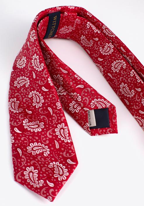 Krawat jedwabny wzorzysty, czerwono-biały, 97-7K-001-X4, Zdjęcie 4