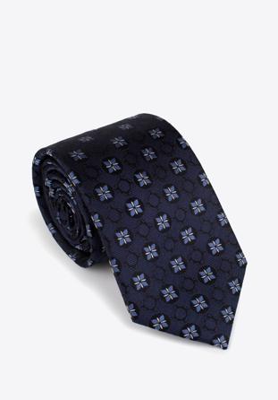 Krawat z jedwabiu we wzory, granatowo-niebieski, 97-7K-002-X2, Zdjęcie 1