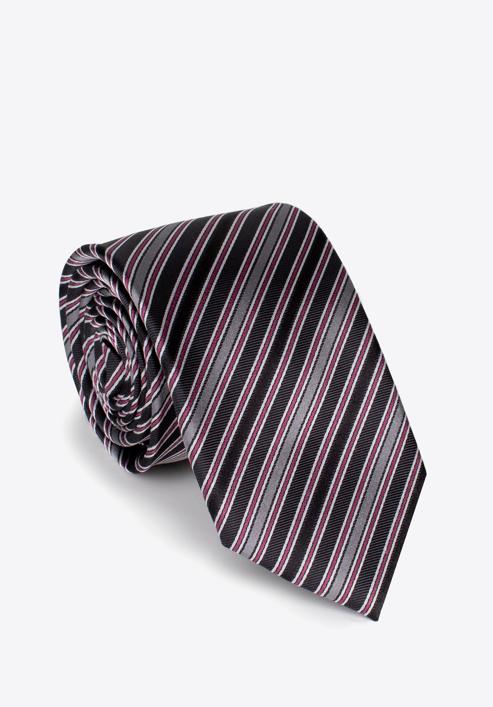 Krawat z jedwabiu we wzory, szaro-fioletowy, 97-7K-002-X3, Zdjęcie 1
