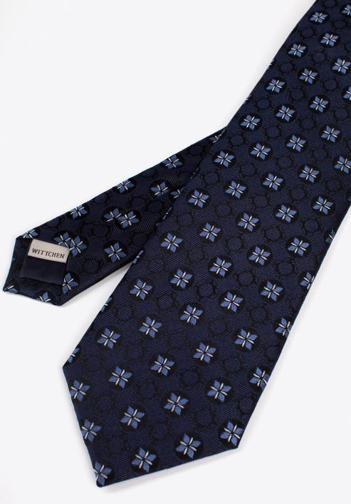 Krawat z jedwabiu we wzory, granatowo-niebieski, 97-7K-002-X3, Zdjęcie 4