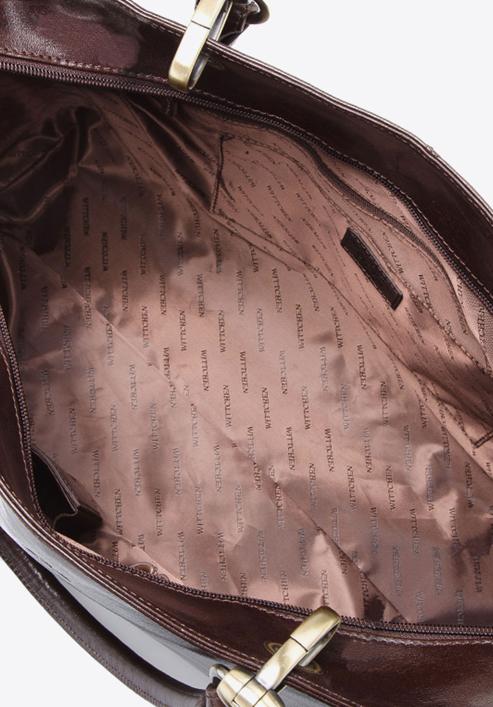 Kuferek damski skórzany vintage matowy, ciemny brąz, 39-4-523-1, Zdjęcie 10