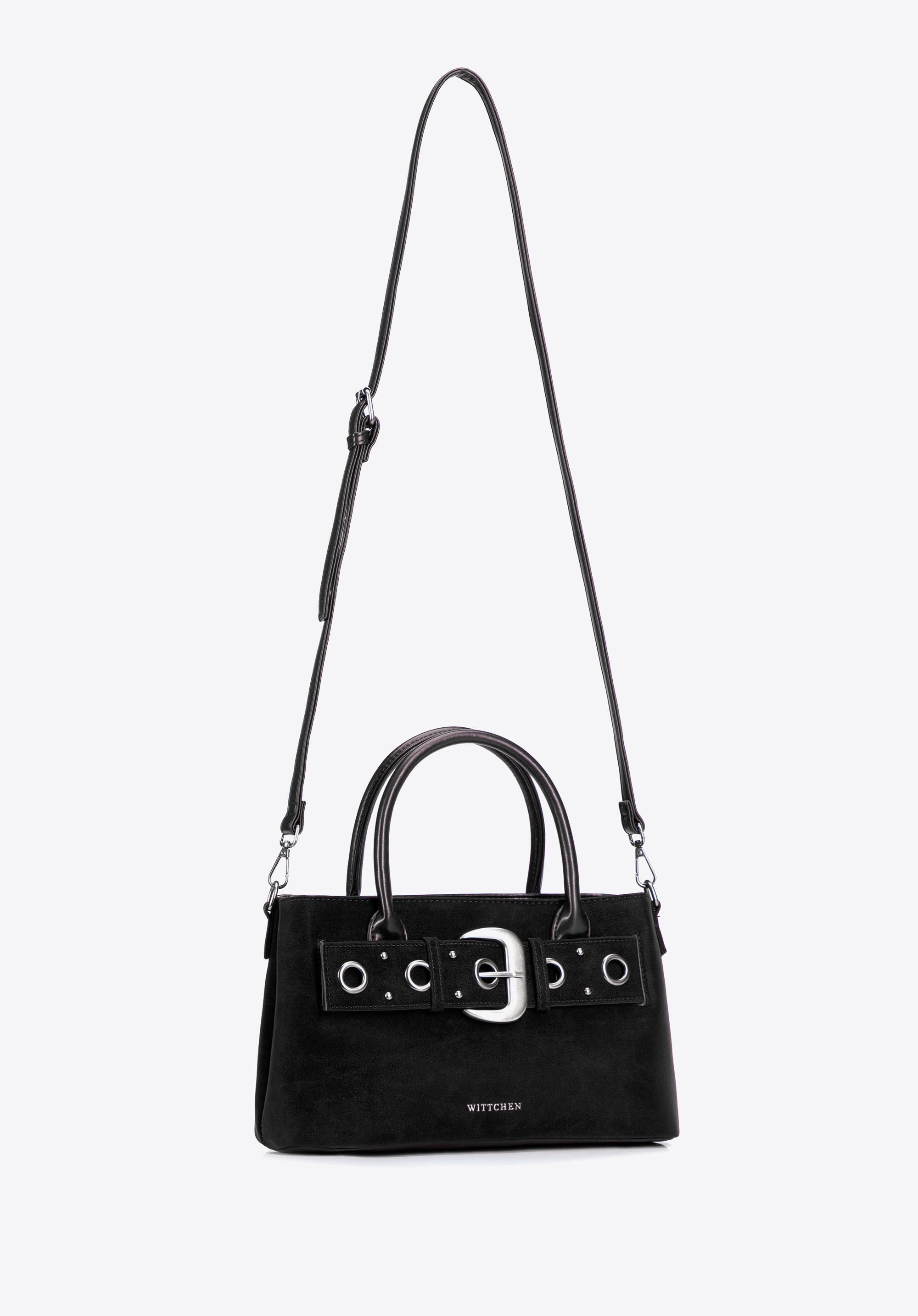 Women's tote bag with decorative strap and buckle, black, 103-4Y-504-1, Photo 1