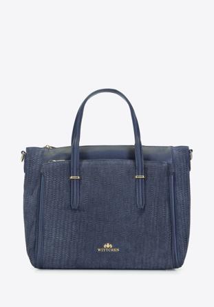 Leather tote bag, navy blue, 93-4E-212-N, Photo 1