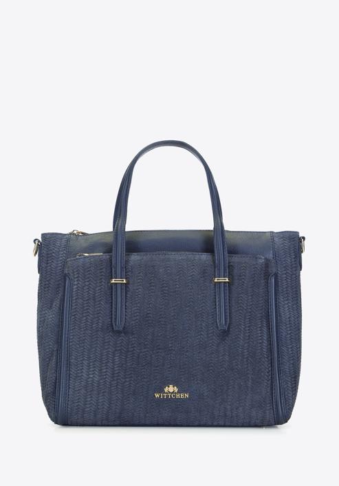 Leather tote bag, navy blue, 93-4E-212-1, Photo 1