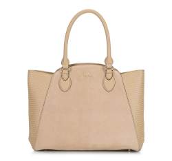 Leather tote bag with suede panel, beige, 92-4E-618-9, Photo 1