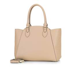 Leather tote bag with suede panel, beige, 92-4E-618-9, Photo 1