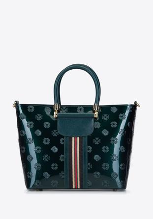 Patent leather tote bag, emerald, 34-4-234-0, Photo 1