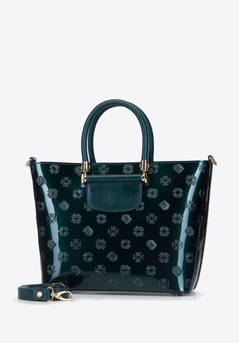 Patent leather tote bag, emerald, 34-4-234-1, Photo 2