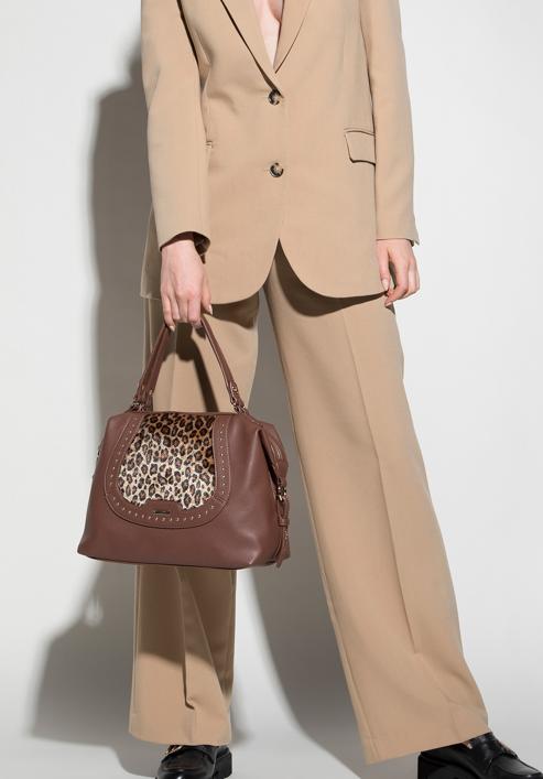 Studded trim tote bag, brown, 93-4Y-511-5L, Photo 15