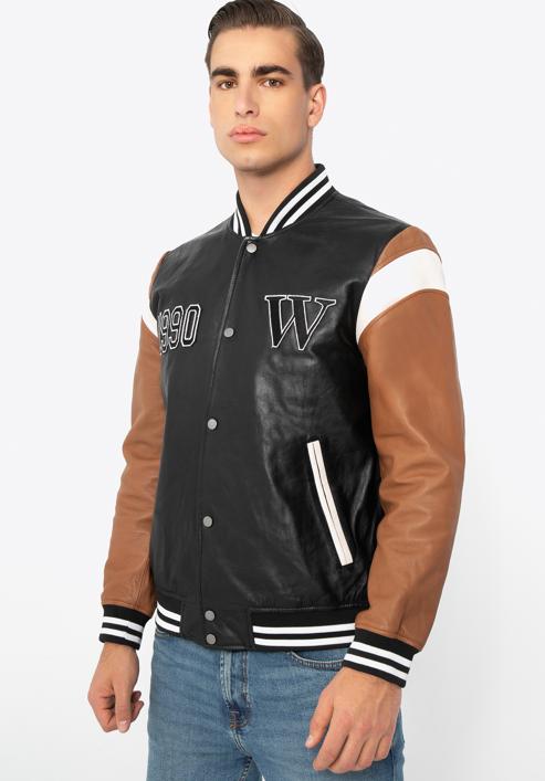 Leather varsity jacket, black-brown, 97-09-203-15-2XL, Photo 11