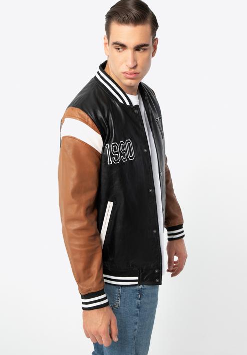 Leather varsity jacket, black-brown, 97-09-203-43-2XL, Photo 12