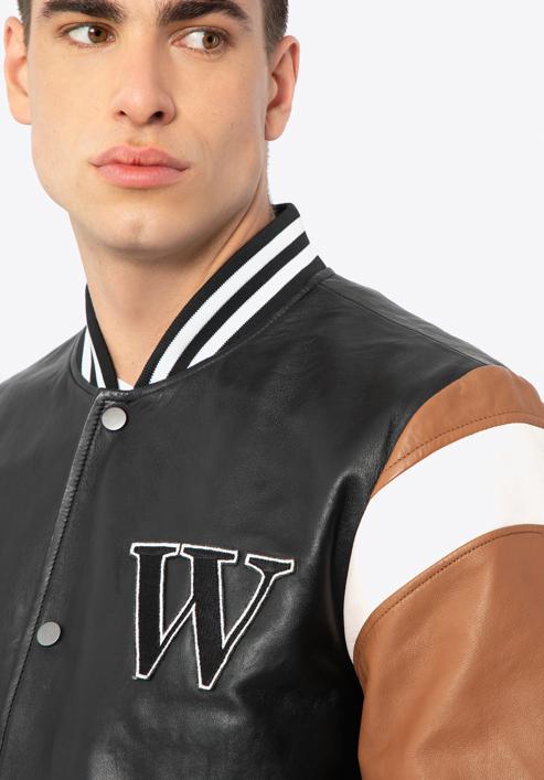 Leather varsity jacket, black-brown, 97-09-203-43-2XL, Photo 16