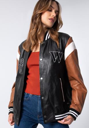 Leather varsity jacket, black-brown, 97-09-203-15-S/M, Photo 1