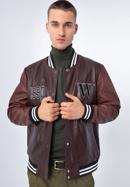 Leather varsity jacket, brown - burgundy, 97-09-203-10-S/M, Photo 1