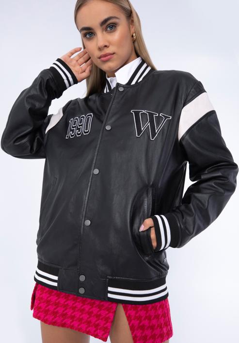 Leather varsity jacket, black-white, 97-09-203-15-L/XL, Photo 1
