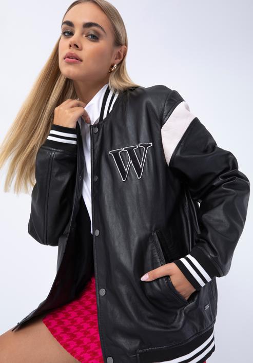 Leather varsity jacket, black-white, 97-09-203-43-L/XL, Photo 18