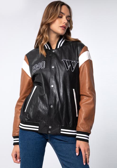 Leather varsity jacket, black-brown, 97-09-203-15-2XL, Photo 9