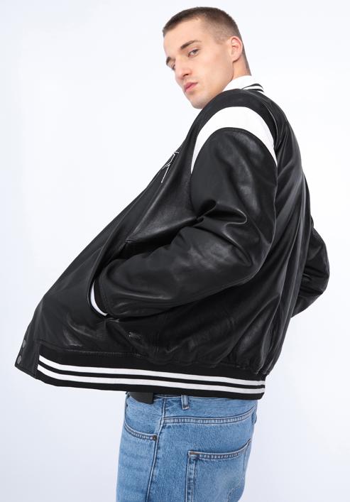 Leather varsity jacket, black-white, 97-09-203-43-L/XL, Photo 27