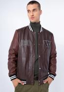 Leather varsity jacket, brown - burgundy, 97-09-203-15-L/XL, Photo 3