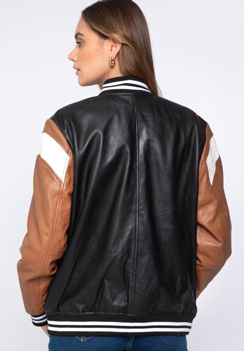 Leather varsity jacket, black-brown, 97-09-203-43-2XL, Photo 4