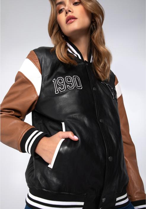 Leather varsity jacket, black-brown, 97-09-203-43-2XL, Photo 8