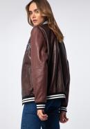 Leather varsity jacket, brown - burgundy, 97-09-203-10-S/M, Photo 8