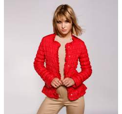Damska kurtka pikowana i marszczona, czerwony, 92-9N-402-3-XL, Zdjęcie 1