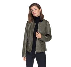 Women's racer jacket made from sheepskin leather, khaki green, 92-09-800-Z-L, Photo 1