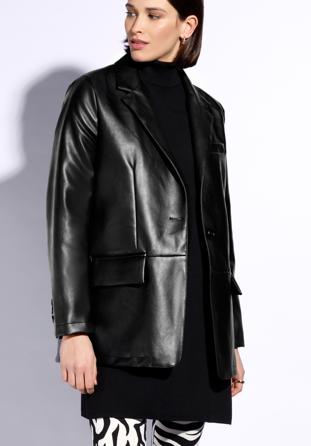 Women's classic faux leather blazer, black, 96-9P-105-1-S, Photo 1