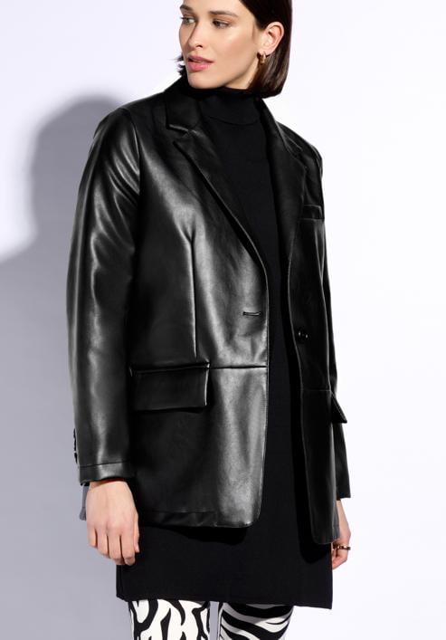 Women's classic faux leather blazer, black, 96-9P-105-5-XL, Photo 1