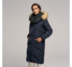 Women's down coat with snood, navy blue, 91-9D-402-7-L, Photo 1
