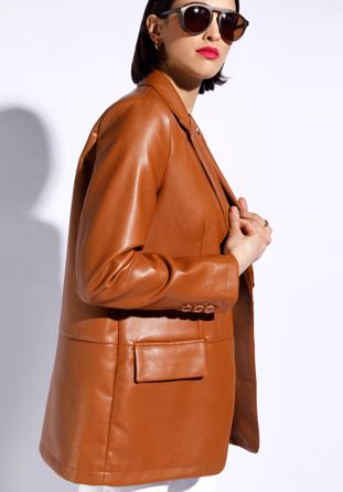 Women's classic faux leather blazer, brown, 96-9P-105-5-XL, Photo 1