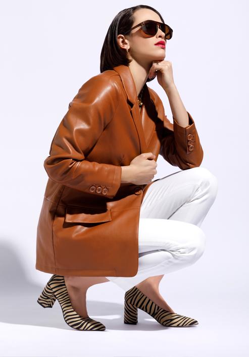 Women's classic faux leather blazer, brown, 96-9P-105-5-M, Photo 5