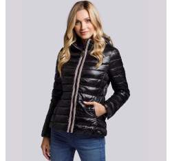 Quilted jacket with decorative jacquard stripe, black, 93-9N-101-1-M, Photo 1