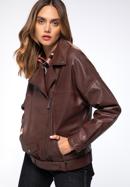 Women's oversize leather biker jacket, burgundy, 97-09-201-3-M, Photo 1