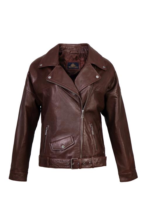 Women's oversize leather biker jacket, burgundy, 97-09-201-4-S, Photo 20